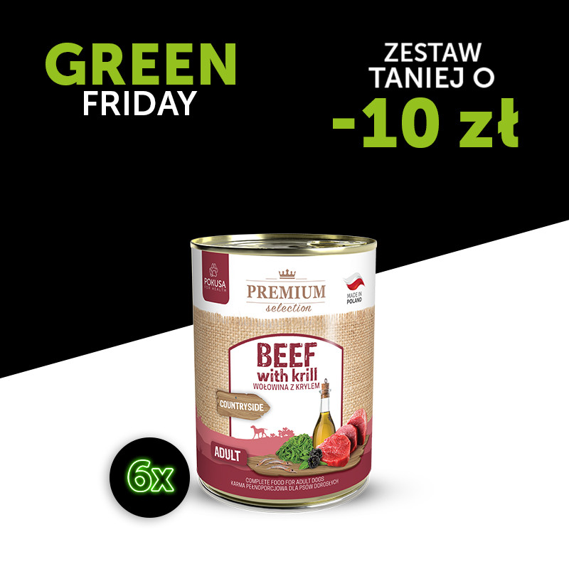 GreenFriday: Premium Selection - wołowina z krylem - karma mokra dla psów dorosłych