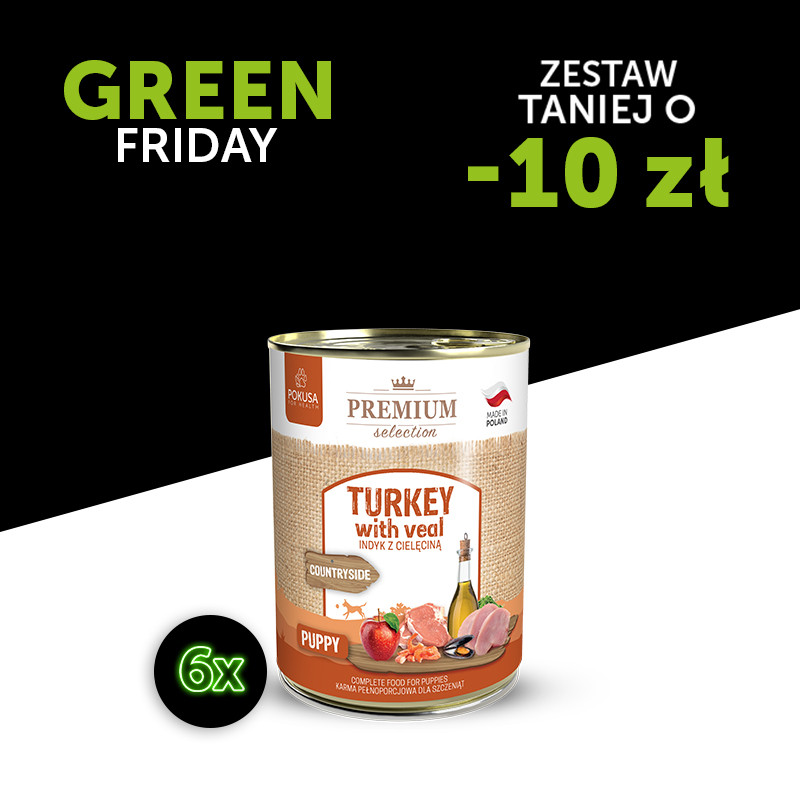 GreenFridey: Premium Selection - indyk z cielęciną - karma mokra dla szczeniąt 6x400 g