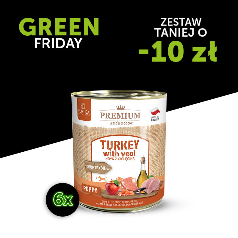 GreenFridey: Premium Selection - indyk z cielęciną - karma mokra dla szczeniąt 6x800 g